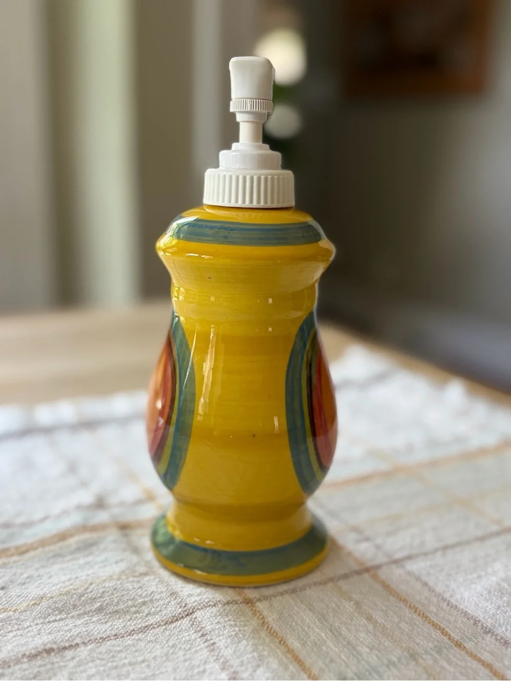 Gail Pittman “Creation Yellow” Ceramic Soap Dispenser with Multicolor Ring 2001